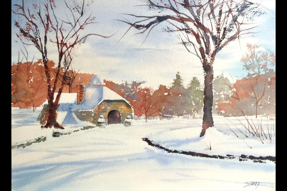 Pump House in Snow by Suzanne Morris