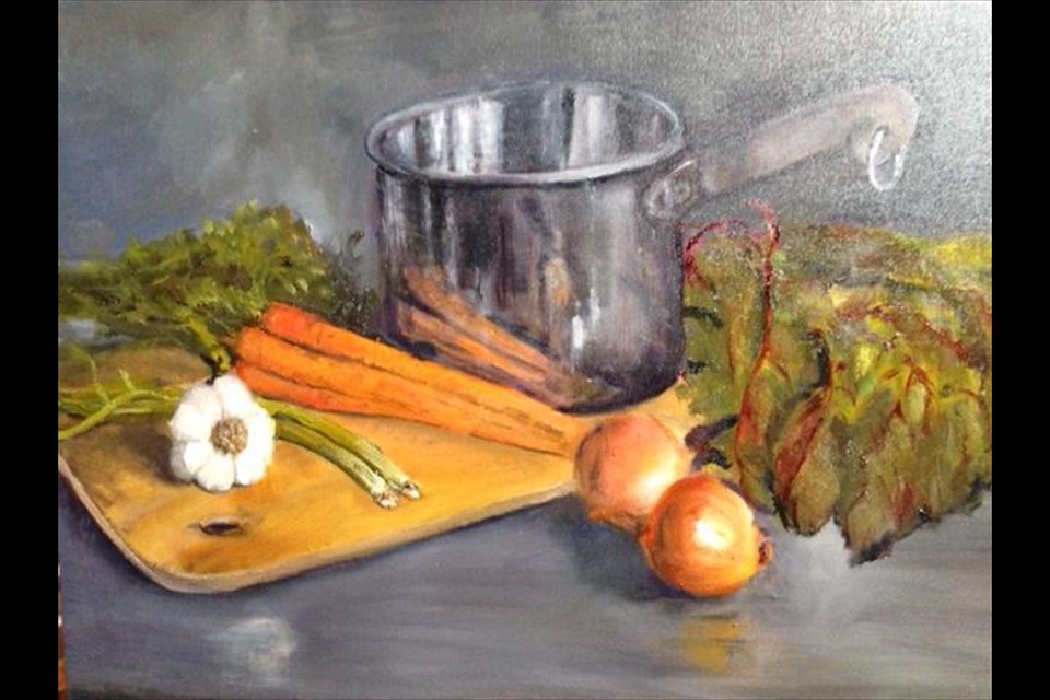 Still Life with Carrots, Beets and Garlic by Frances McManus